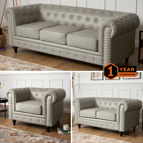 Grey chesterfield sofa - grey, faux
