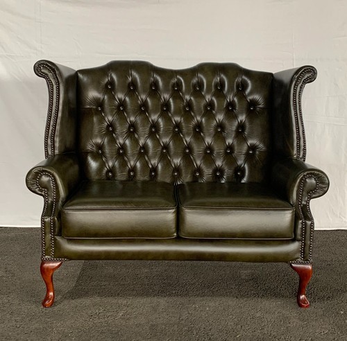 Green leather chesterfield - leather,