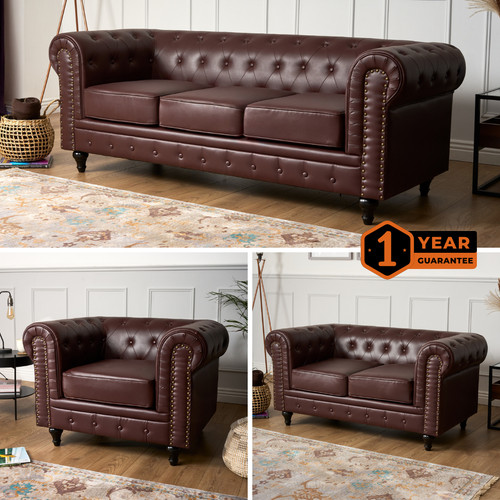 Chesterfield sofa brown faux - sofa,