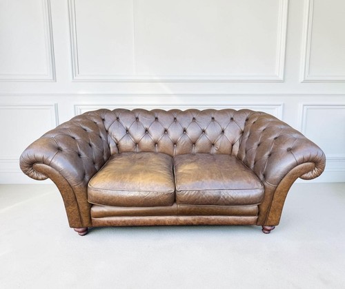 Brown leather chesterfield two - brown,