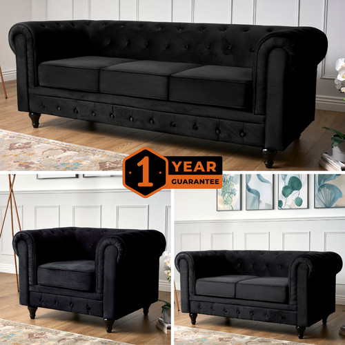 Black velvet chesterfield sofa - black,