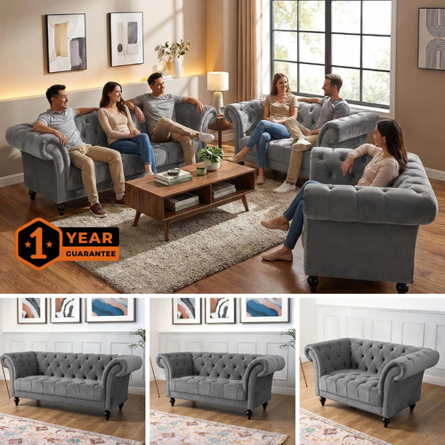 Grey velvet chesterfield - grey,
