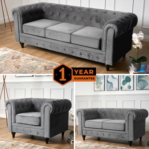 Grey velvet chesterfield sofa - grey,