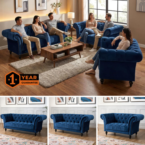 Blue velvet chesterfield - chesterfield, sofa