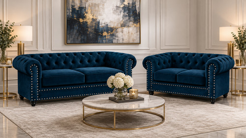 Chesterfield blue 2 seater - 3, &